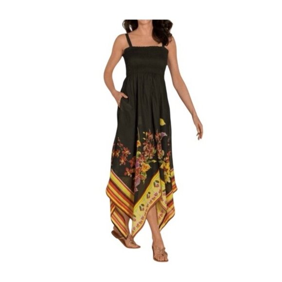 Soft Surroundings Maya Rivera Smocked Maxi Dress Floral Handkerchief Hem Size SP - Picture 1 of 7